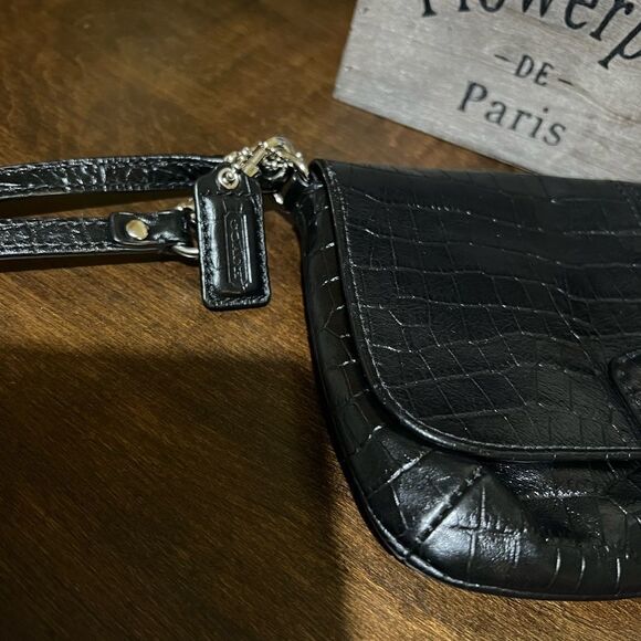 COACH CROC EMBOSSED LEATHER MINI PURSE/WRISTLET - Picture 5 of 5